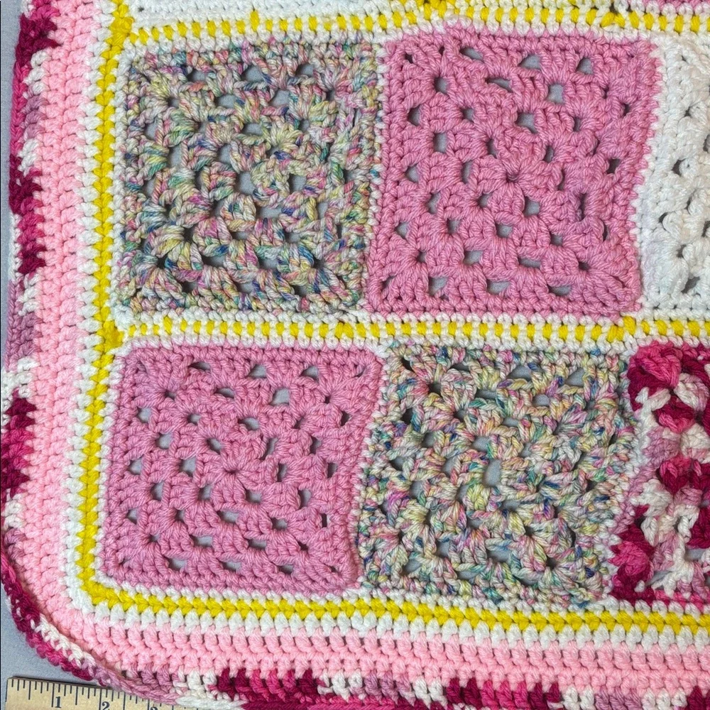 Granny Square Girls Crib Blanket Throw 3x2 Pink Yellow Multicolor